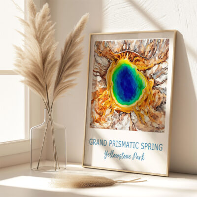 Framed artwork of Grand Prismatic Spring, Yellowstone Park.