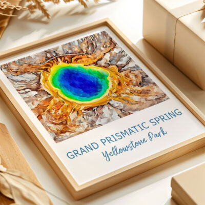 Grand Prismatic Spring artwork in wooden frame