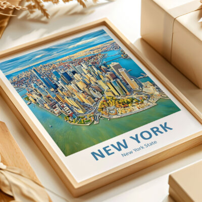 Framed aerial view of New York City skyline.