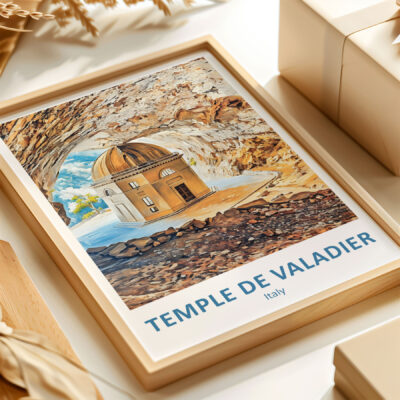 Artwork of Temple de Valadier, Italy in wooden frame.