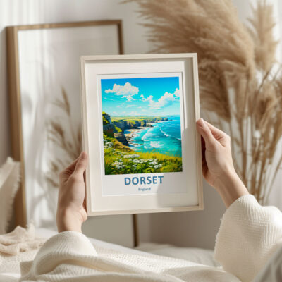 Holding Dorset landscape artwork in frame