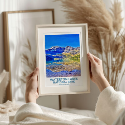 Framed Waterton Lakes National Park photo in hands
