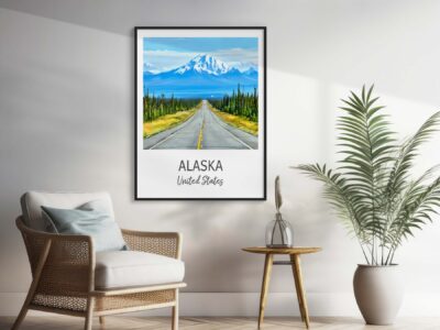 Alaska poster in cozy modern room, house decor.