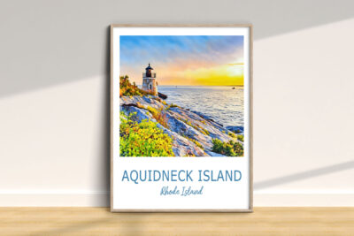 Aquidneck Island lighthouse at sunset painting.