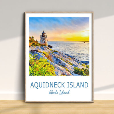 Aquidneck Island lighthouse at sunset painting.