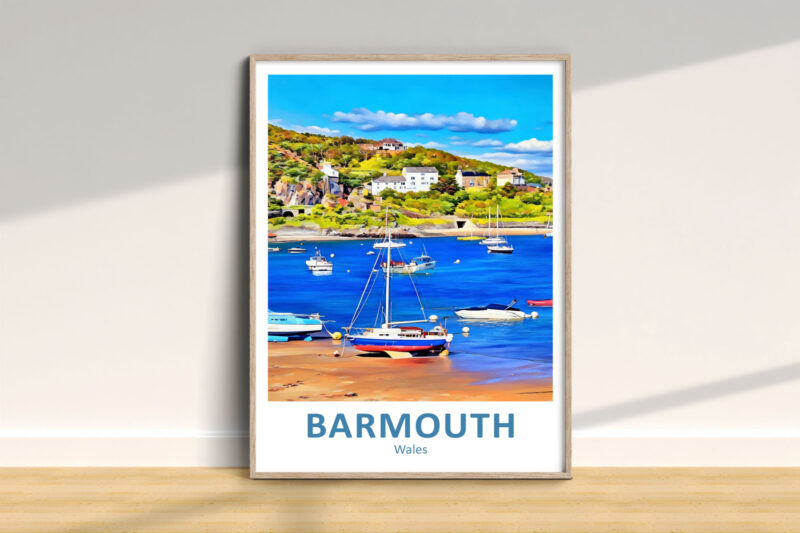 Framed Barmouth Wales coastal art poster