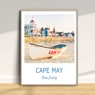 Cape May lifeboat on New Jersey beach.