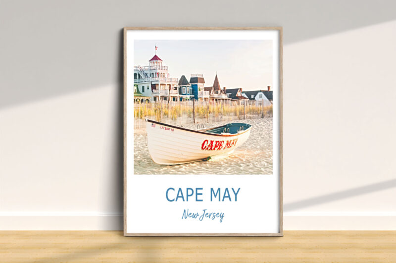 Cape May lifeboat on New Jersey beach.