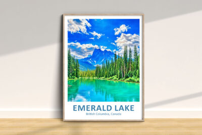 Painting of Emerald Lake in Canada, framed.