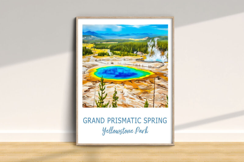 Grand Prismatic Spring poster in wooden frame