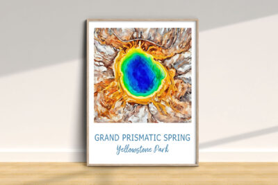 Colorful Grand Prismatic Spring artwork, Yellowstone Park