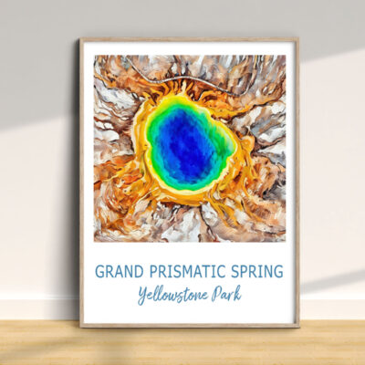 Colorful Grand Prismatic Spring artwork, Yellowstone Park