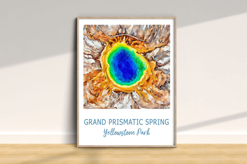 Colorful Grand Prismatic Spring artwork, Yellowstone Park