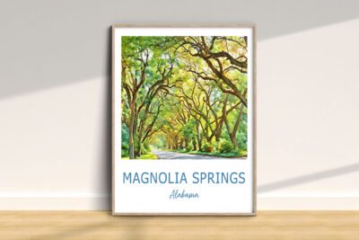 Magnolia Springs Alabama scenic poster with trees.