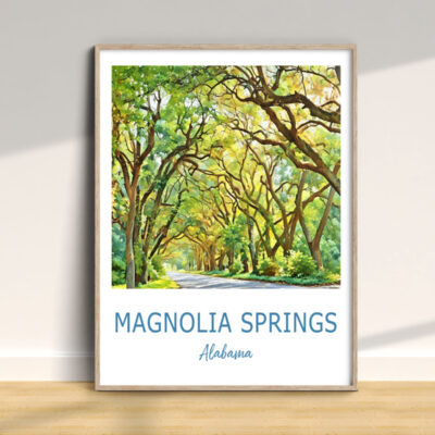 Magnolia Springs Alabama scenic poster with trees.