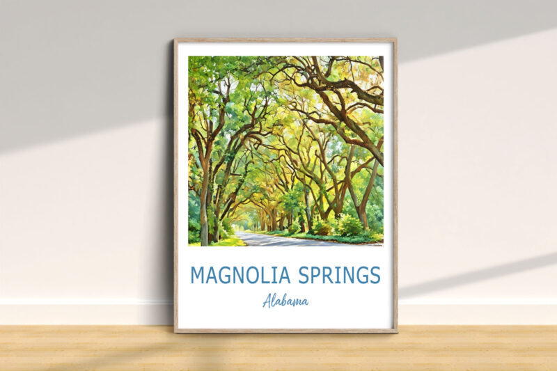 Magnolia Springs Alabama scenic poster with trees.