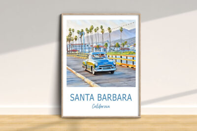 Vintage car on Santa Barbara pier artwork