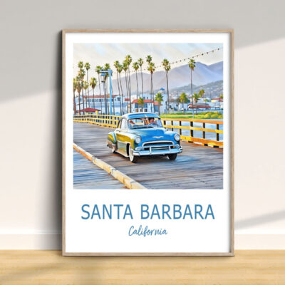 Vintage car on Santa Barbara pier artwork