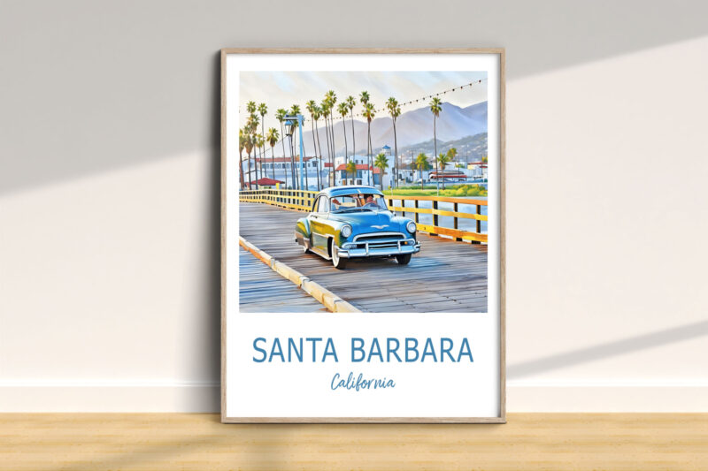 Vintage car on Santa Barbara pier artwork
