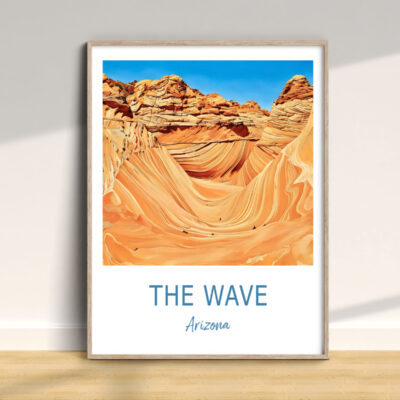 Framed photo of The Wave, sandstone formation.