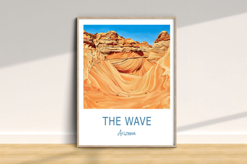Framed photo of The Wave, sandstone formation.