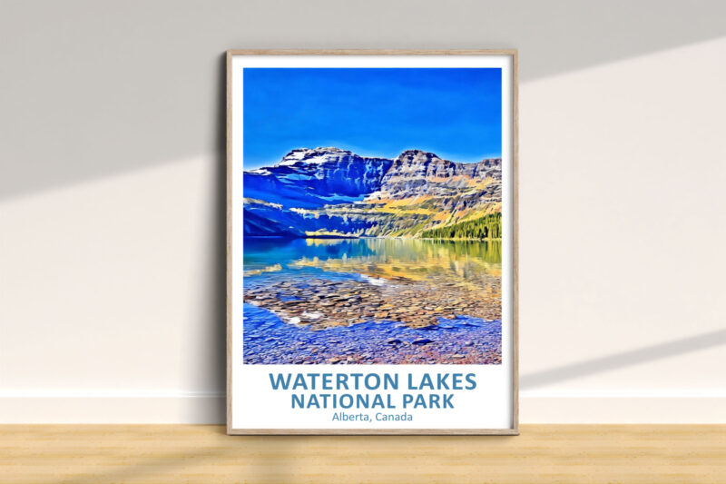 Waterton Lakes National Park poster on display.