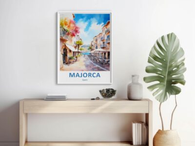 Modern interior with Majorca poster and decor