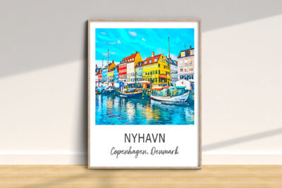 Colorful Nyhavn canal scene, Copenhagen, Denmark.