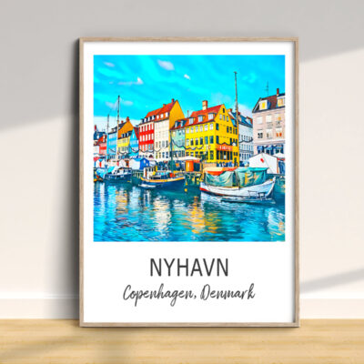 Colorful Nyhavn canal scene, Copenhagen, Denmark.