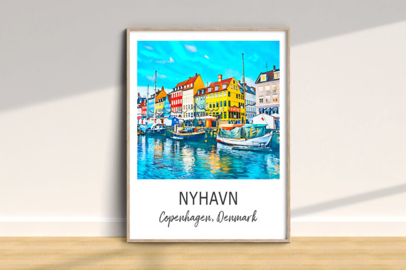 Colorful Nyhavn canal scene, Copenhagen, Denmark.