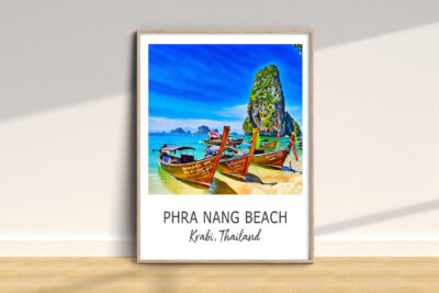 Colorful boats at Phra Nang Beach, Thailand