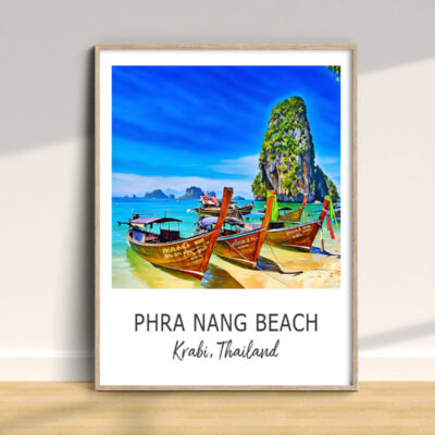 Colorful boats at Phra Nang Beach, Thailand