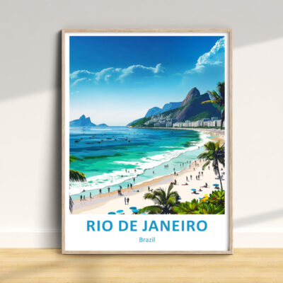Colorful Rio de Janeiro beach illustration poster.