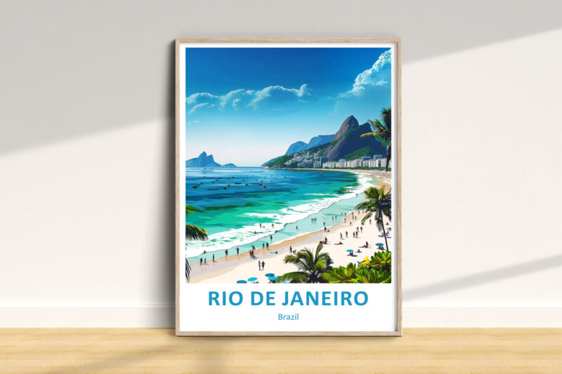 Colorful Rio de Janeiro beach illustration poster.