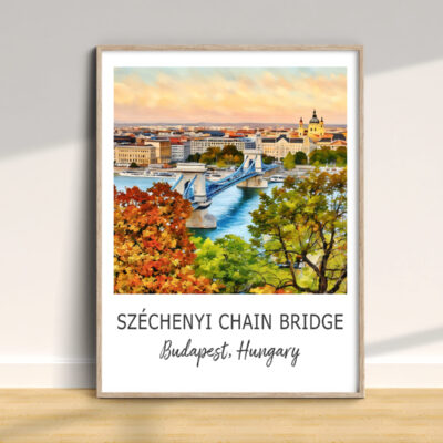 Széchenyi Chain Bridge painting in Budapest, Hungary.
