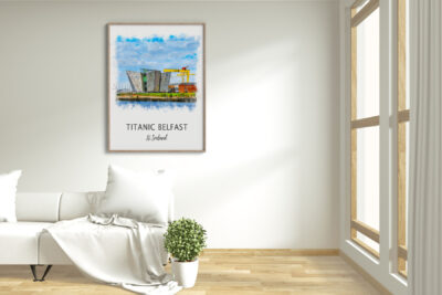 Titanic Belfast poster in modern living room