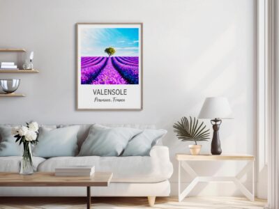 Living room with Valensole Provence picture on wall.