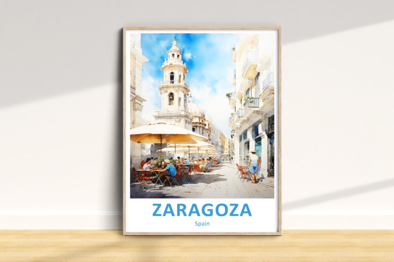 Zaragoza street scene with outdoor café, Spain.