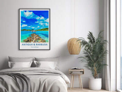 Bedroom with Antigua & Barbuda poster.