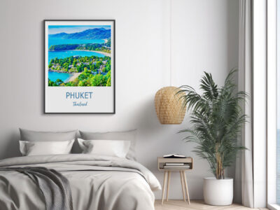 Phuket landscape photo in modern bedroom decor.