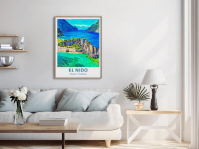 Cozy living room with El Nido wall art.