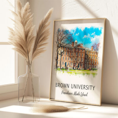 Brown University watercolor print on display.