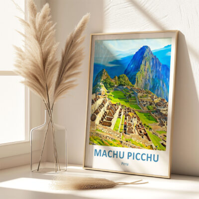 Machu Picchu framed poster with pampas grass decor