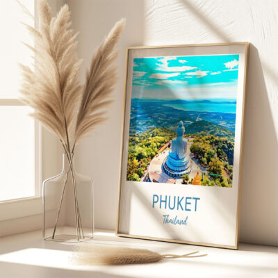 Phuket Thailand poster and pampas grass decor.