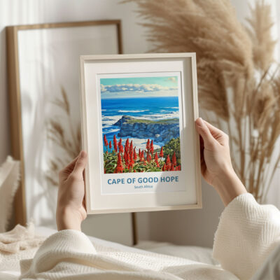 Framed Cape of Good Hope print held by hands