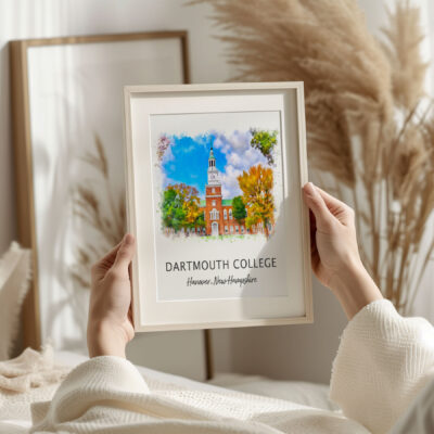 Framed Dartmouth College illustration, New Hampshire.