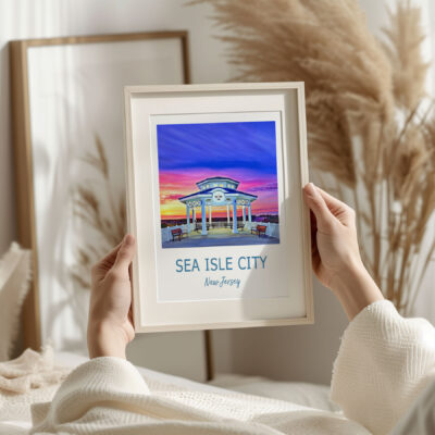Framed Sea Isle City, New Jersey sunset print.