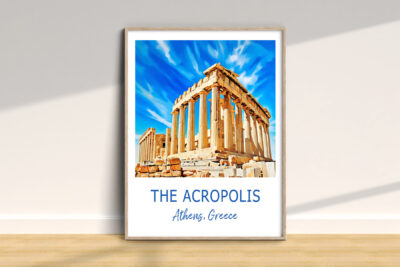 Framed Acropolis print, Athens, Greece on display