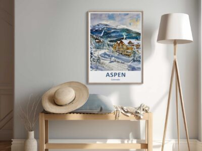 Cozy room with Aspen Colorado poster.