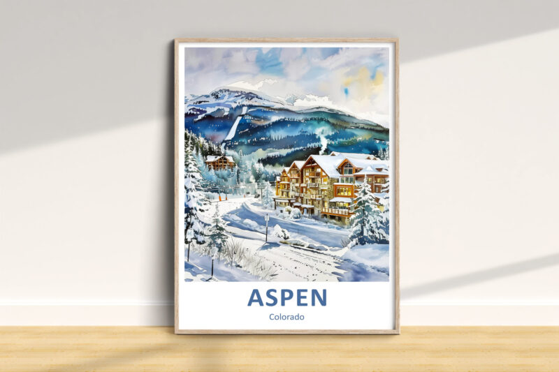Aspen Colorado winter scene painting on wall